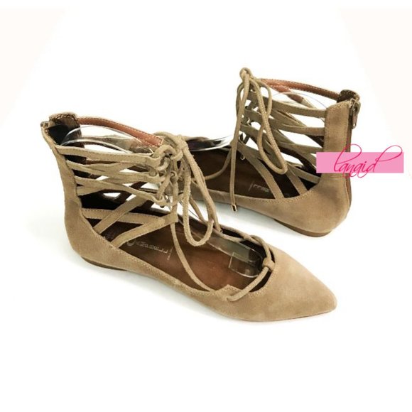 Free People Shay Lace-Up Flats Taupe Suede Leather Corset Strappy Distressed 6 - Picture 8 of 16